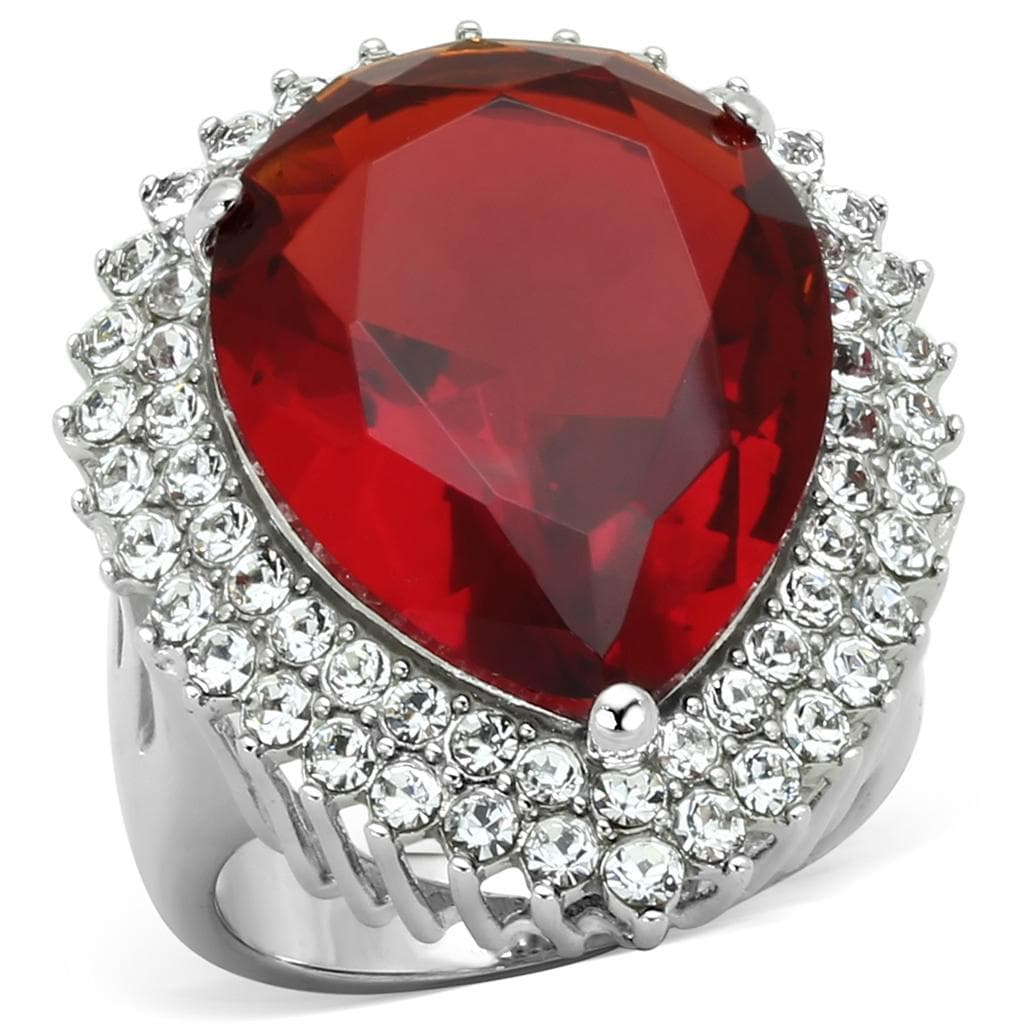 Sterling Silver Red Garnet Pear Oversized CZ Halo Cocktail Ring