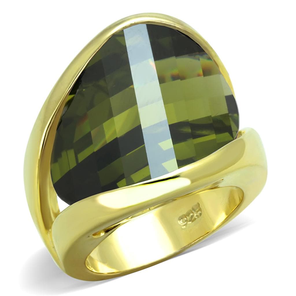 Sterling Silver Gold Dark Olive Faceted Trillion Oversized Ring