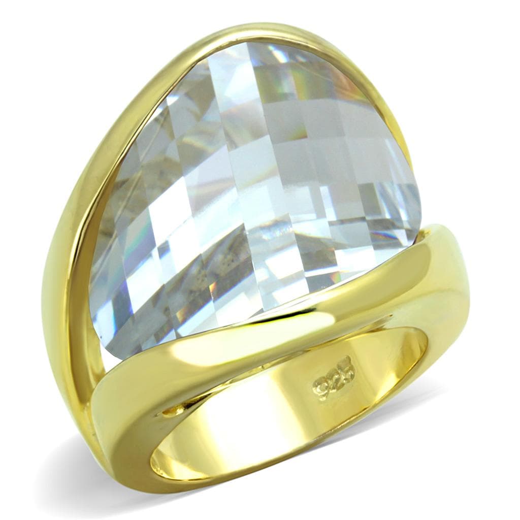 Sterling Silver Gold CZ Faceted Trillion Oversized Dome Ring