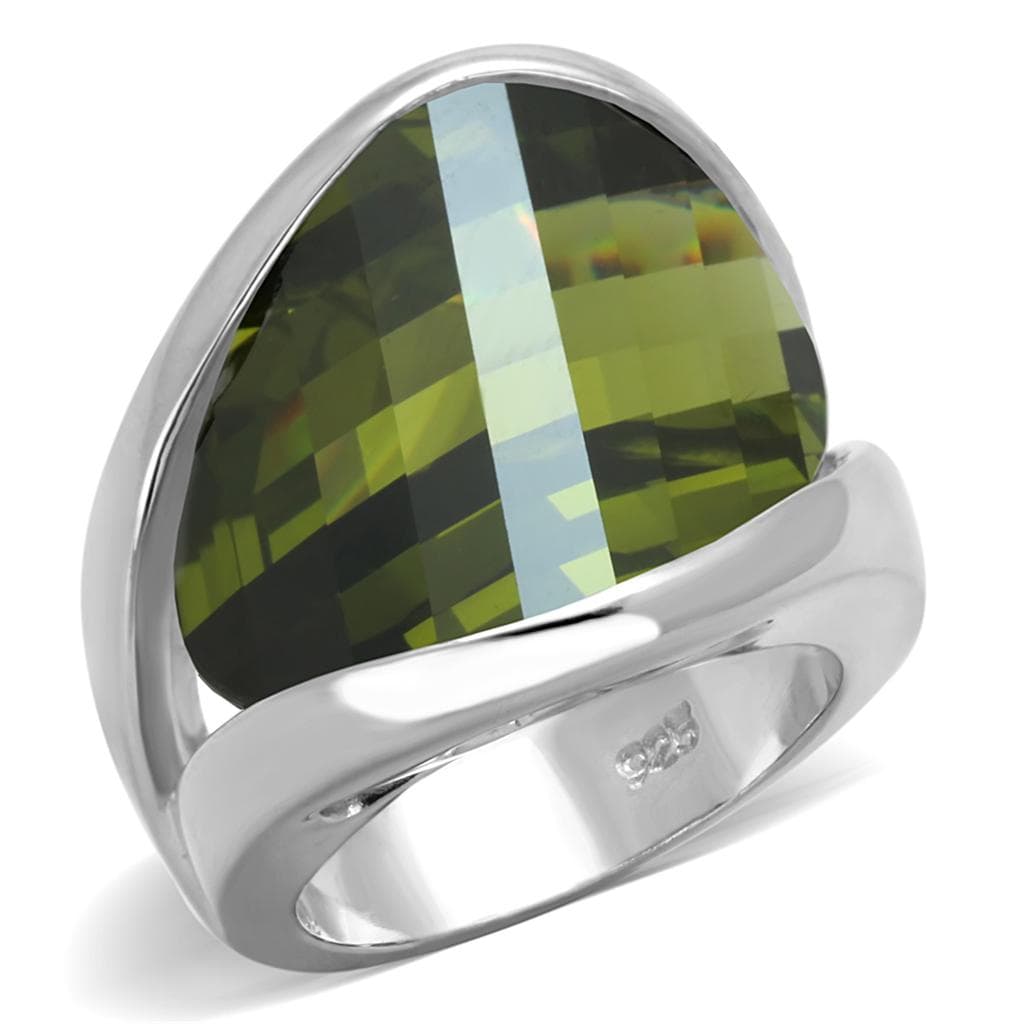 Sterling Silver Olive Green Faceted Trillion Oversized Dome Ring