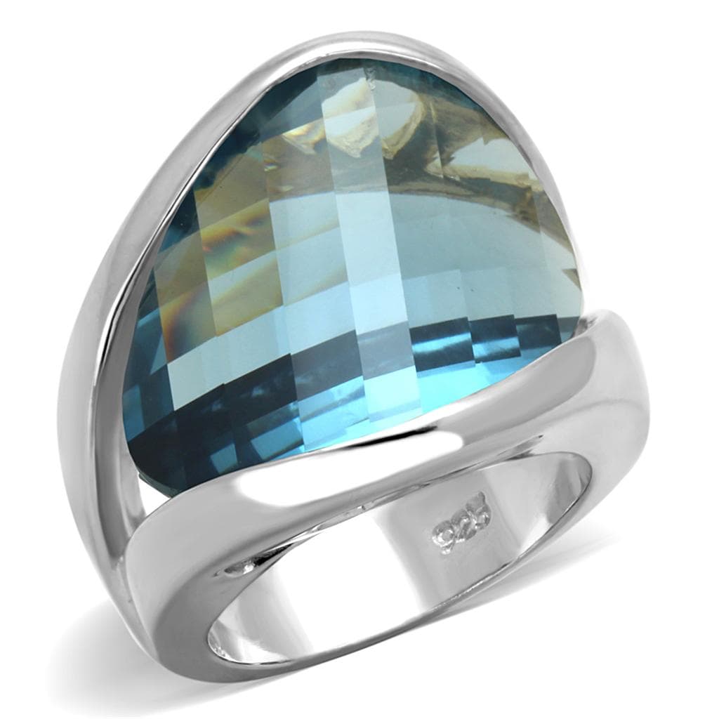 Sterling Silver Aqua Blue Faceted Trillion Oversized Dome Ring