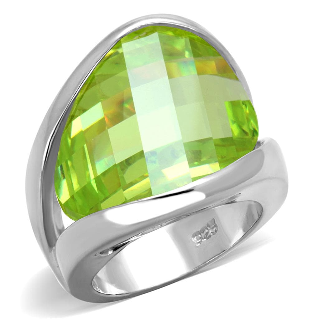 Sterling Silver Peridot Green Faceted Trillion Oversized Ring