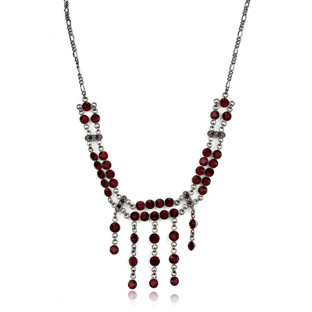 Sterling Silver Dark Red Garnet CZ V Shape Bib Necklace