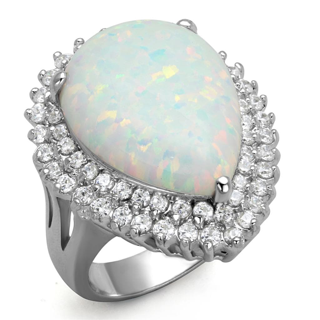 Sterling Silver White Opal Oval CZ Halo Ring