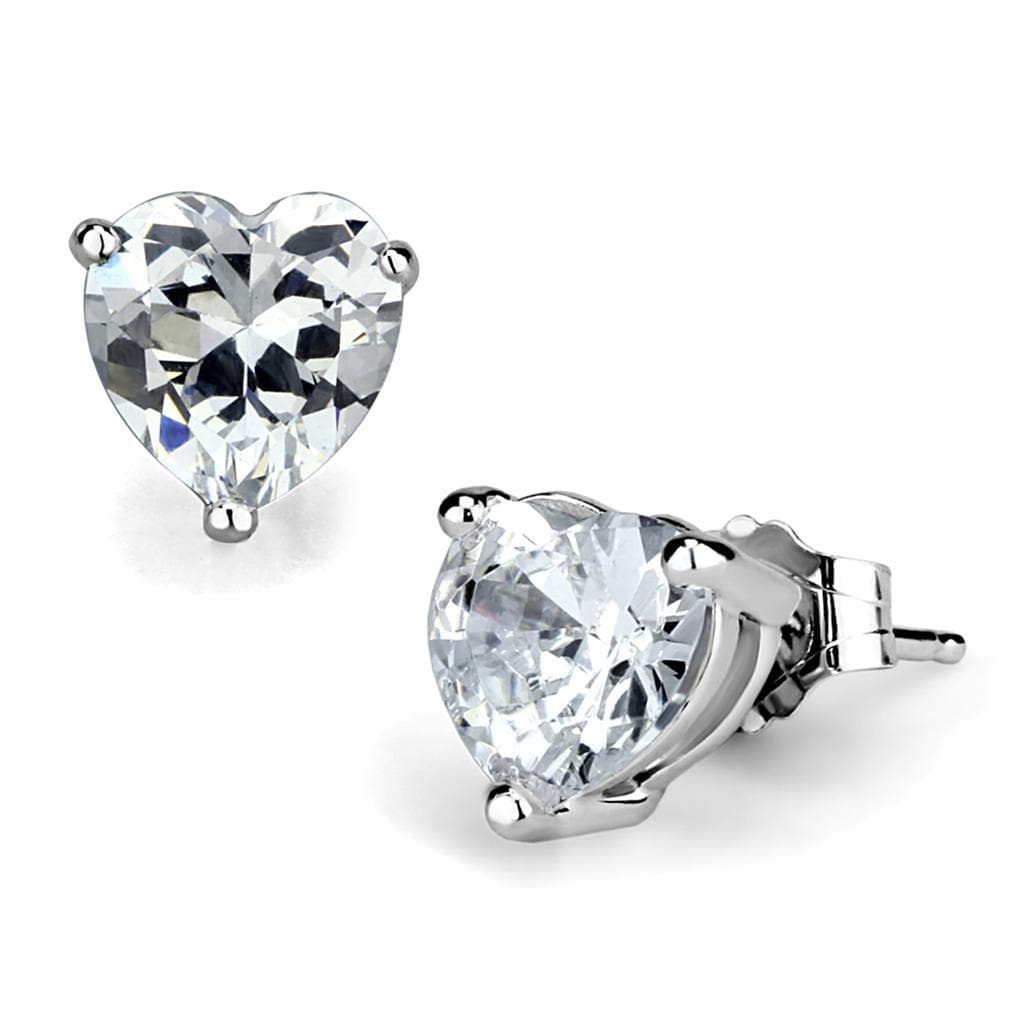 Sterling Silver CZ Heart Crystal Stud Earrings