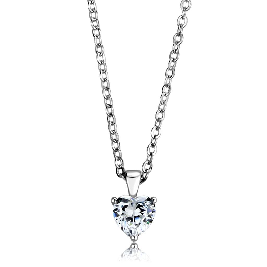 Sterling Silver CZ Heart Solitaire Pendant Necklace