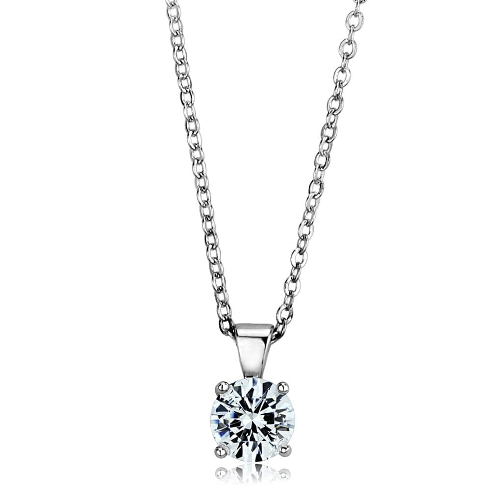 Sterling Silver CZ Round Solitaire Pendant Necklace