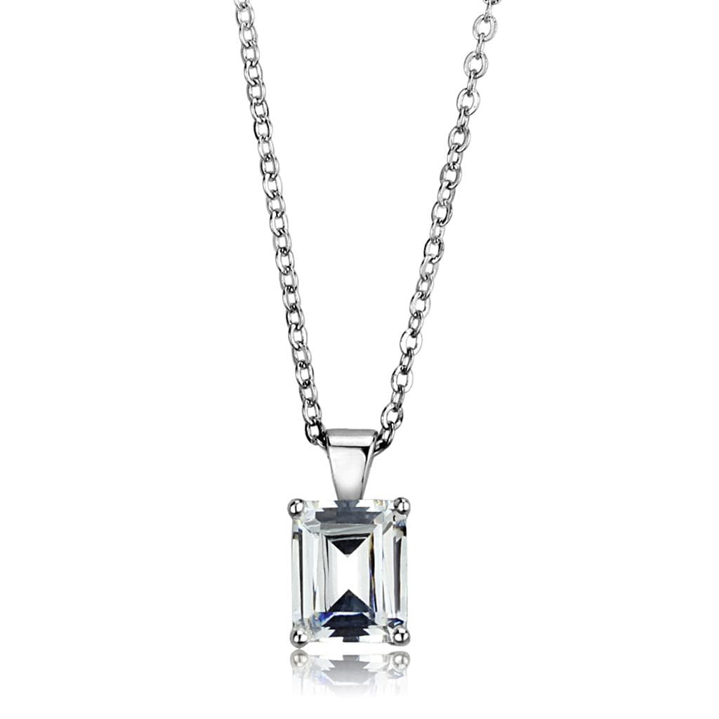 Sterling Silver CZ Emerald Cut Solitaire Pendant
