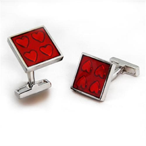 Brass Silver Red Enamel Heart Square Cufflinks Bracelet OT581
