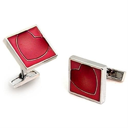 Brass Silver Red Enamel Heart Square Cufflinks Bracelet