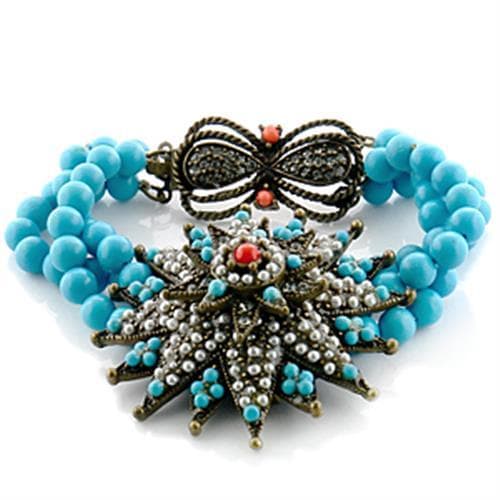 Brass Turquoise Bead Crystal Bow Starburst Stretch Bracelet
