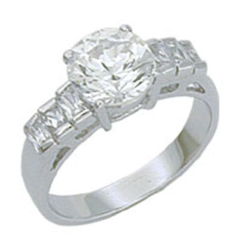 Sterling Silver CZ Round Baguette Three Stone Cocktail Ring