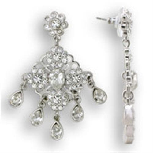 Sterling Silver CZ Flower Cluster Long Drop Earrings