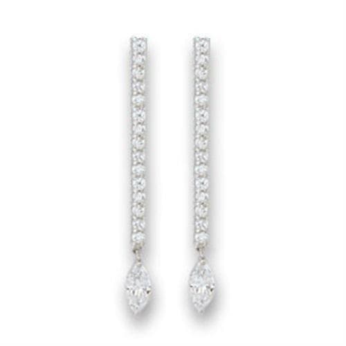 Sterling Silver CZ Pave Linear Bar Drop Earrings
