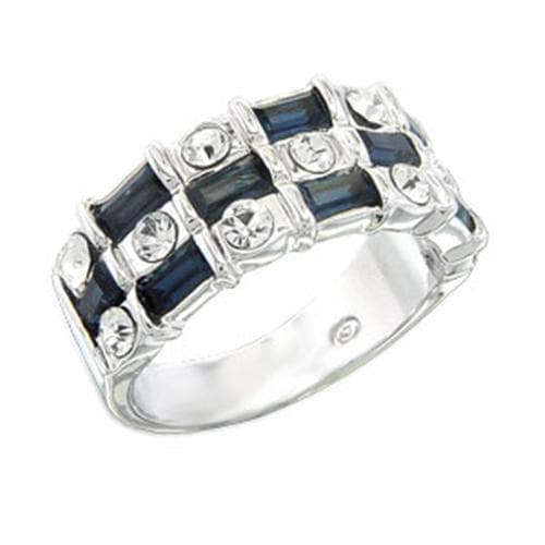 Sterling Silver Dark Blue Sapphire CZ Baguette Channel Wide Ring