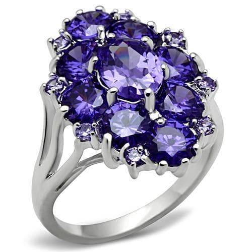 Sterling Silver Purple Tanzanite Round CZ Cluster Flower Ring