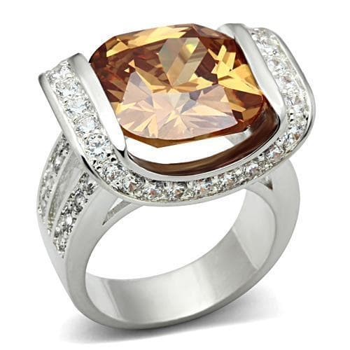 Sterling Silver Champagne Cushion CZ Pave Halo Cocktail Ring