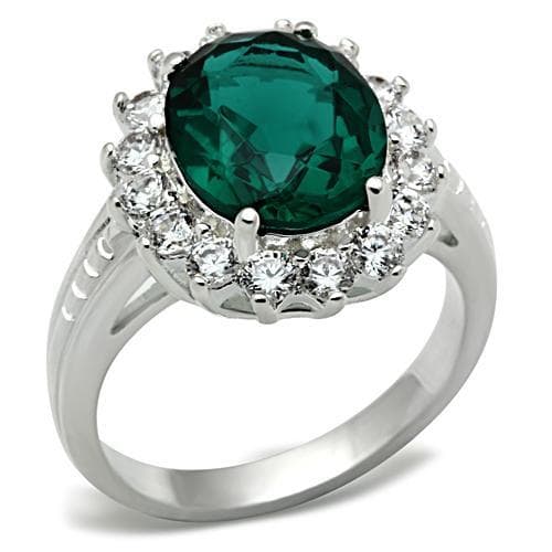Sterling Silver Dark Emerald Green Round CZ Halo Cocktail Ring