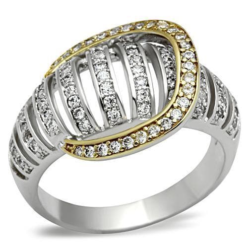 Sterling Silver Gold Two Tone CZ Pave Multi Row Dome Ring