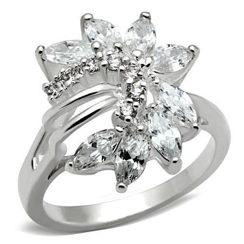 Sterling Silver CZ Marquise Star Flower Cluster Cocktail Ring