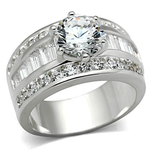 Sterling Silver CZ Round Baguette Channel Multi Row Wide Ring