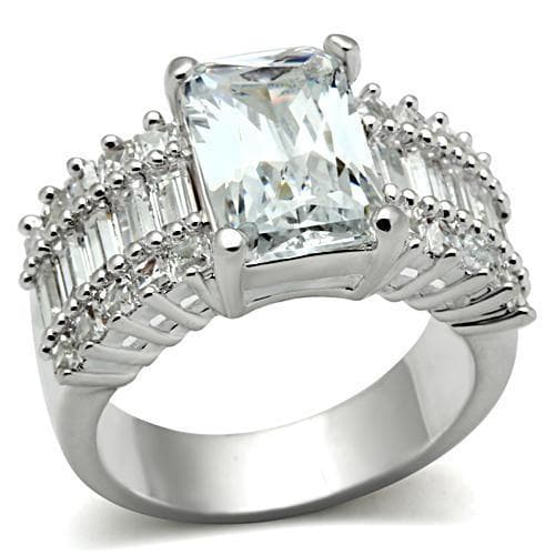 Sterling Silver CZ Emerald Cut Baguette Accent Statement Ring