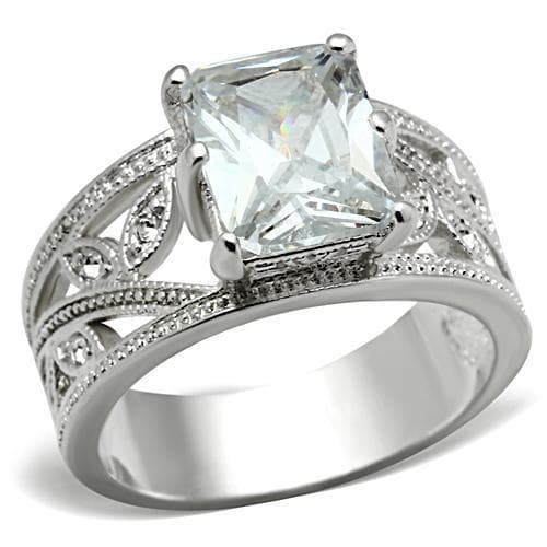 Sterling Silver CZ Princess Cut Filigree Split Shank Ring