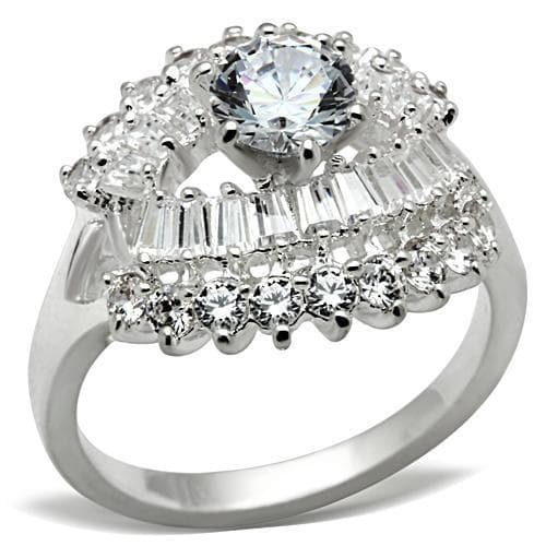 Sterling Silver CZ Round Baguette Starburst Halo Ring