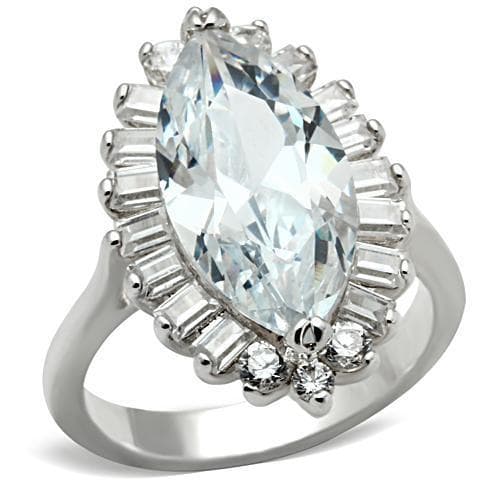 Sterling Silver CZ Marquise Oversized Baguette Ballerina Ring