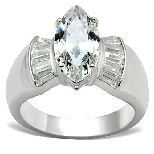Sterling Silver CZ Marquise Baguette Accent Cocktail Ring
