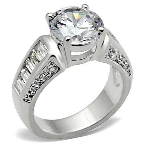 Sterling Silver CZ Round Baguette Channel Cocktail Ring