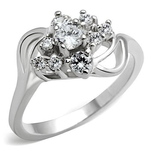 Sterling Silver CZ Round Cluster Flower Bypass Ring