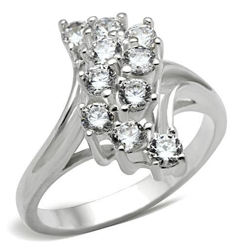 Sterling Silver CZ Round Cluster Two Stone Bypass Ring