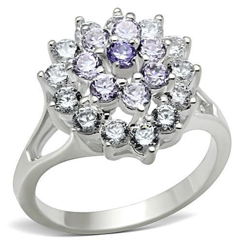 Sterling Silver Lavender CZ Round Cluster Flower Cocktail Ring