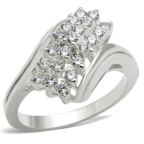 Sterling Silver CZ Round Cluster Diagonal Bypass Ring