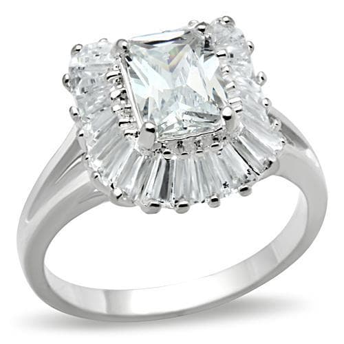 Sterling Silver CZ Princess Cut Baguette Starburst Halo Ring
