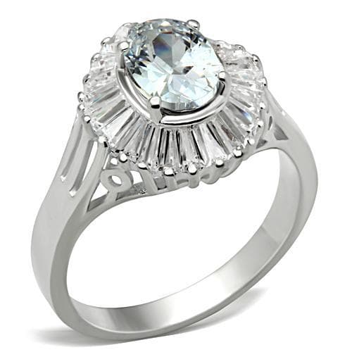 Sterling Silver CZ Round Baguette Halo Open Work Band Ring