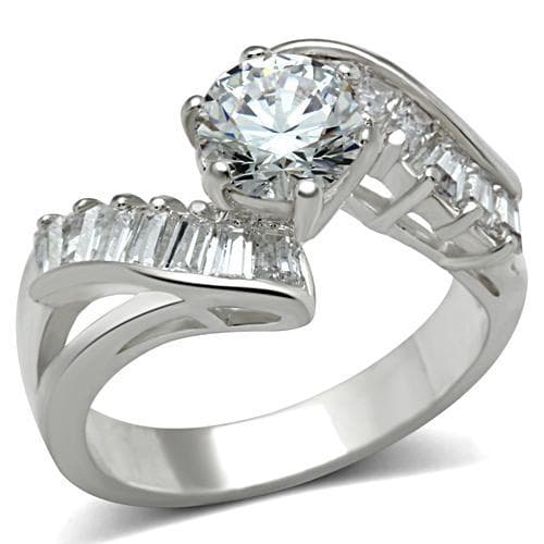 Sterling Silver Round Baguette Accent Ring