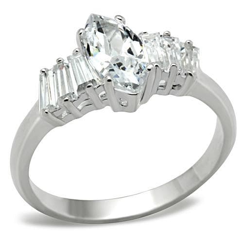 Sterling Silver CZ Radiant Cut Baguette Three Stone Ring