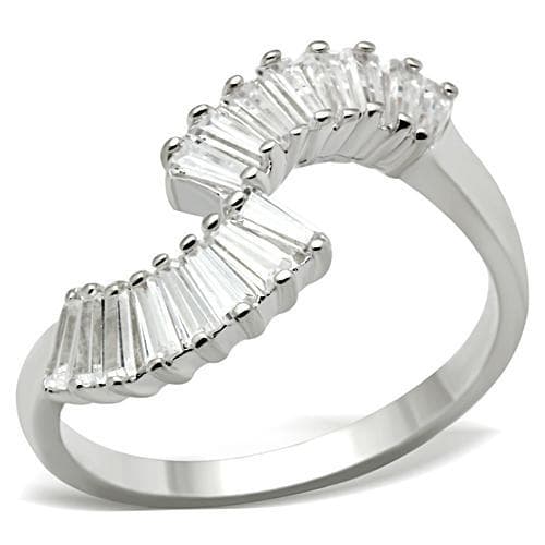 Sterling Silver CZ Baguette Fan Wave Cocktail Ring