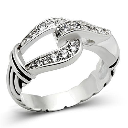 Sterling Silver CZ Pave Buckle Knot Crossover Ring