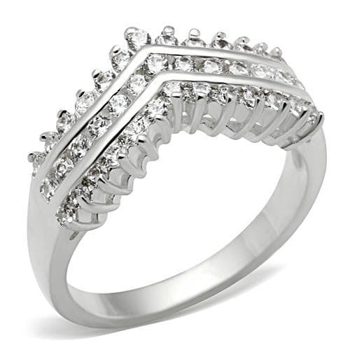 Sterling Silver CZ Round Baguette Channel V Shape Band Ring
