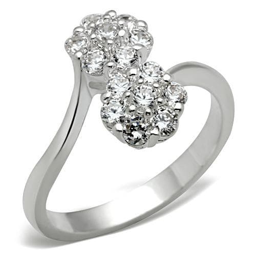 Sterling Silver CZ Round Double Cluster Bypass Ring