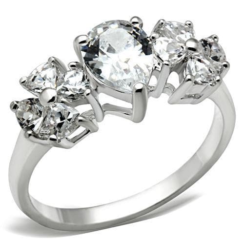Sterling Silver CZ Oval Pear Three Stone Ring