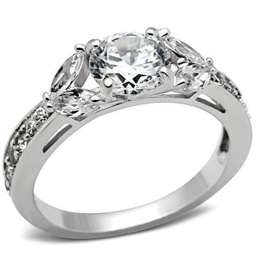 Sterling Silver CZ Round Marquise Accent Bypass Ring