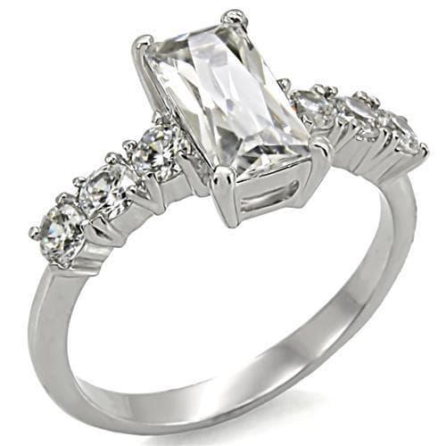 Stainless Steel Stainless Steel CZ Emerald Cut Round Accent Ring
