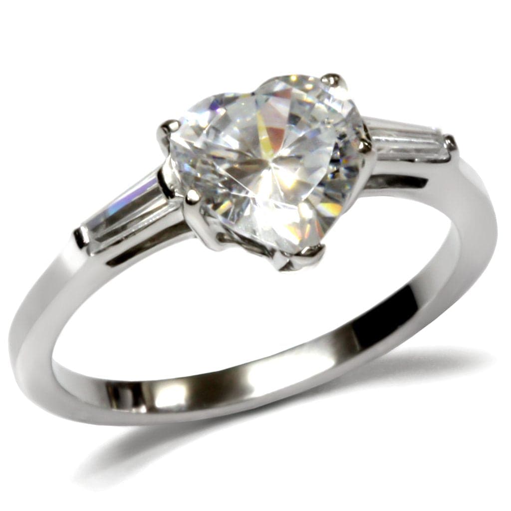 Stainless Steel Stainless Steel CZ Round Solitaire Baguette
