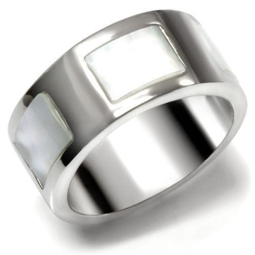 Stainless Steel Mother of Pearl Square Inlay Wide Band Ring