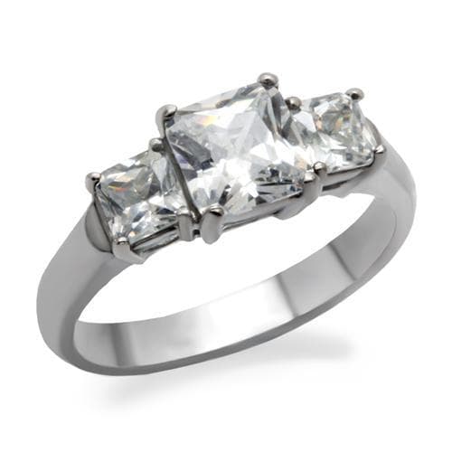 Stainless Steel CZ Princess Cut Three Stone Ring