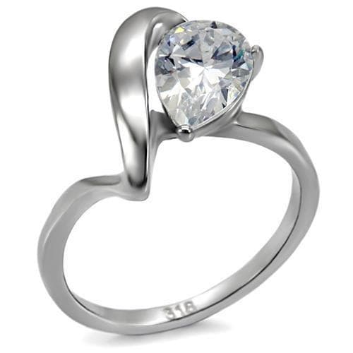 Stainless Steel CZ Round Solitaire Swirl Bypass Ring